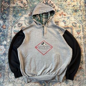 Vintage Disney Mickey Mouse Henley Pullover Hoodie Size XL